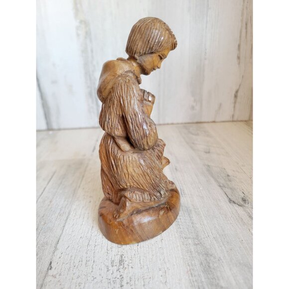 Wooden praying Shepherd Vintage home decor figure xmas lamb - Picture 3 of 7